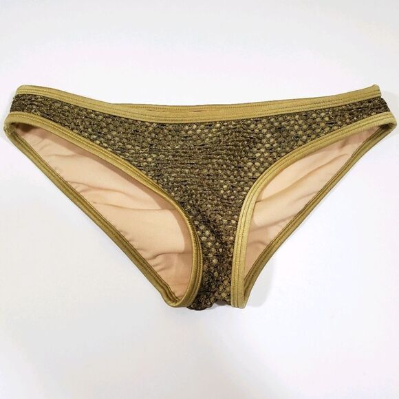 BONGO Gold Bronze Metallic Sexy Mesh Fishnet Bikini Bottom Beach Vacation Resort - Picture 1 of 8